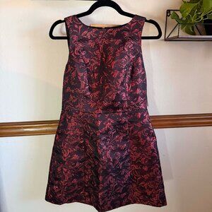 Red and Black Metallic Floral Sleeveless Dress